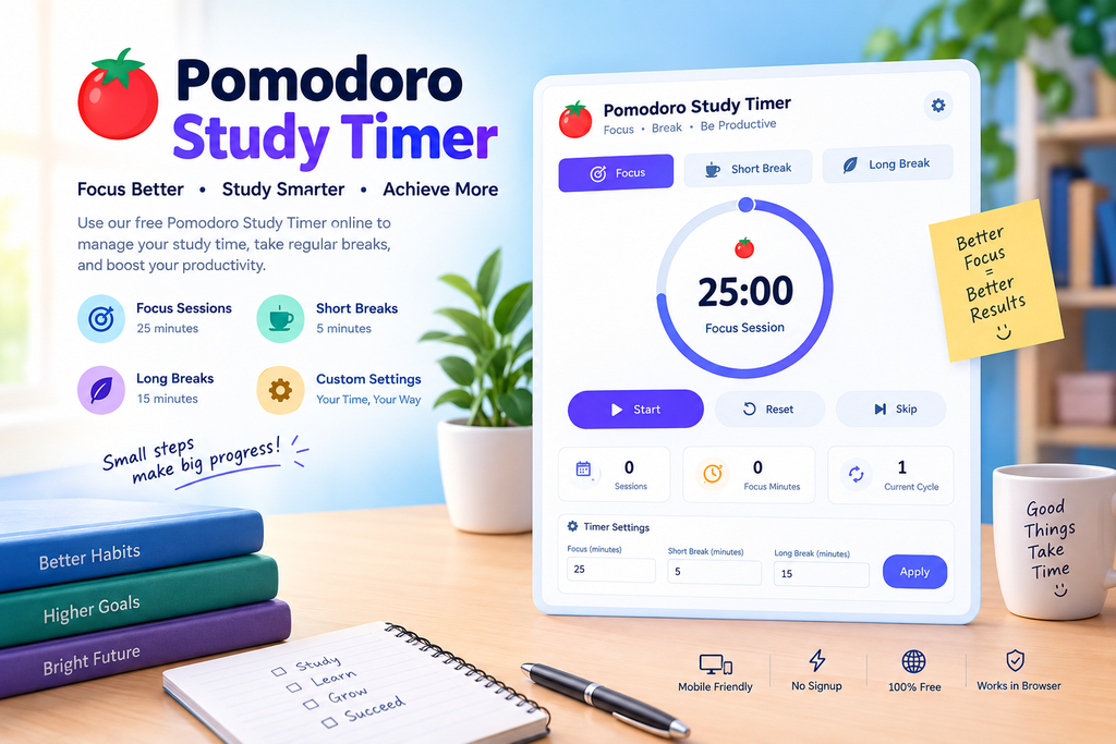 Pomodoro Study Timer online for students with focus and break timer